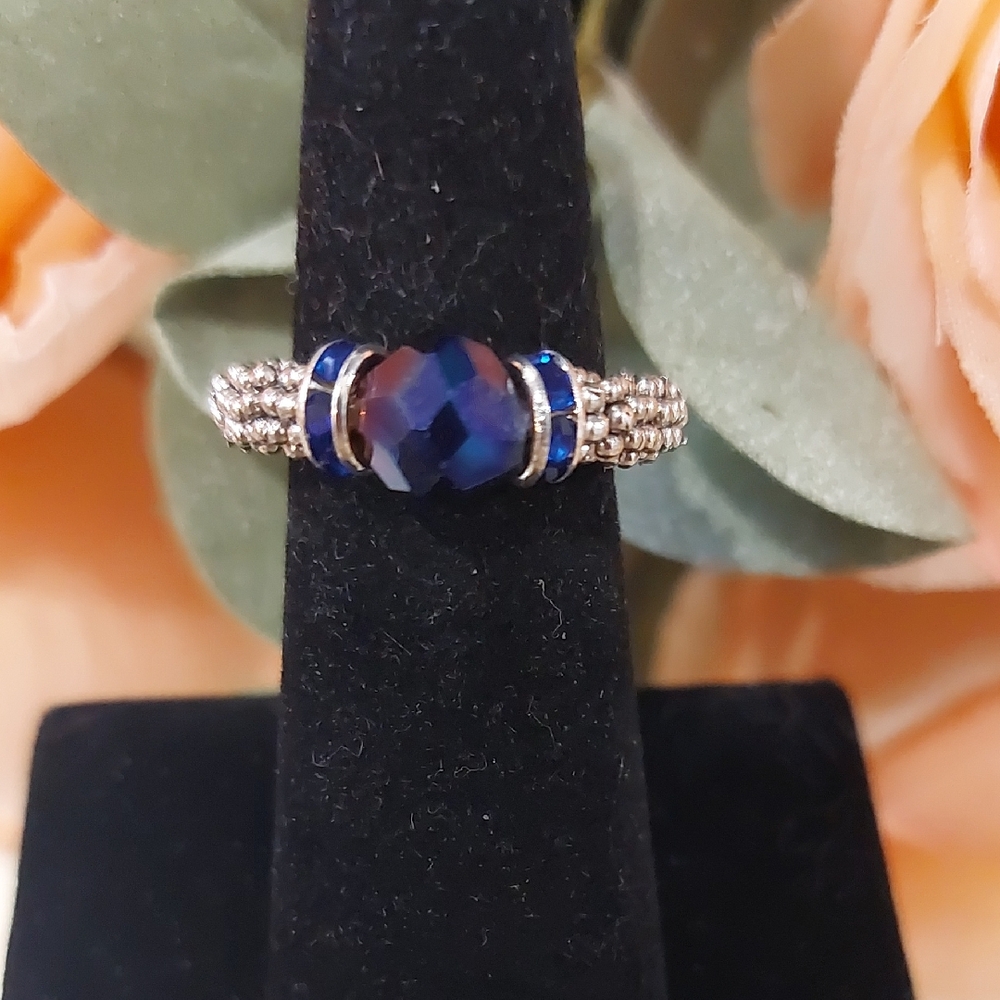 Handmade Blue Crystal Bead Ring - SEE BELOW FOR CUSTOM SIZING INFO👇